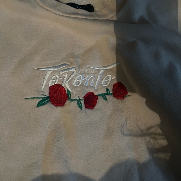 Light Pink Crewneck Sweater with Embroidered Design “Home Is Toronto” w/ Roses - Picture 4 of 5